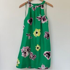 J. Crew Silk Green Floral Dress Open Criss Cross Back Halter Top Dress